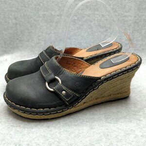 Born Concept BOC Black Leather Wedge Clog Sandal W3558 Women Size 8